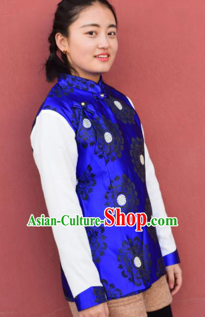 Chinese Traditional Tibetan National Ethnic Royalblue Vest Zang Nationality Costume for Women