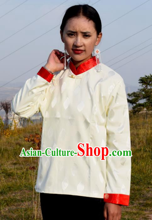 Chinese Traditional Tibetan National Ethnic White Blouse Zang Nationality Costume for Women