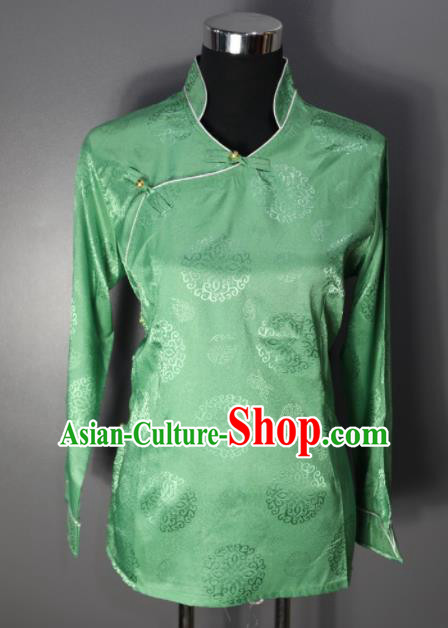 Chinese Traditional National Ethnic Tibetan Light Green Blouse Zang Nationality Folk Dance Costume for Women
