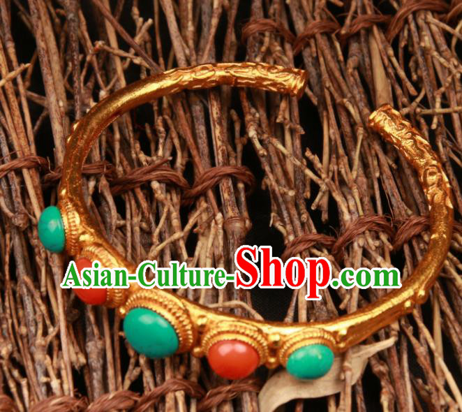 Chinese Traditional Tibetan Ethnic Accessories Bangle Zang Nationality Kallaite Bracelet for Women