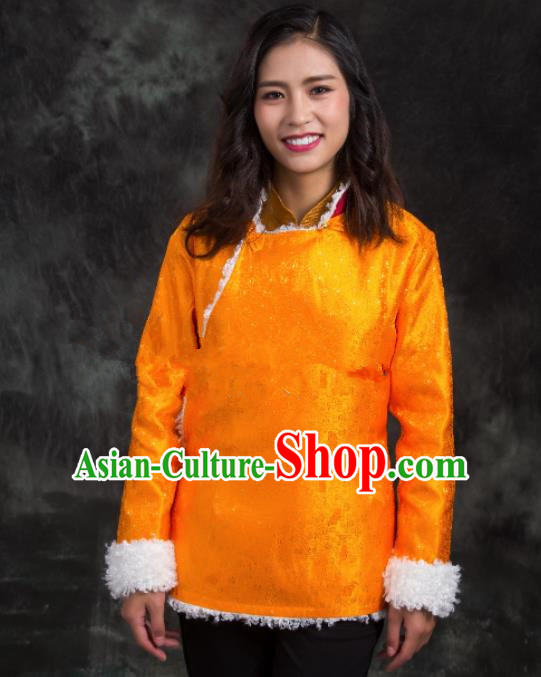 Chinese Traditional Ethnic Female Golden Tibetan Jacket Zang Nationality Heishui Dance Costume for Women