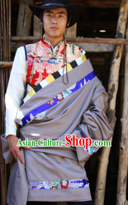 Chinese Traditional National Tibetan Robe Zang Nationality Ethnic Folk Dance Costume for Men