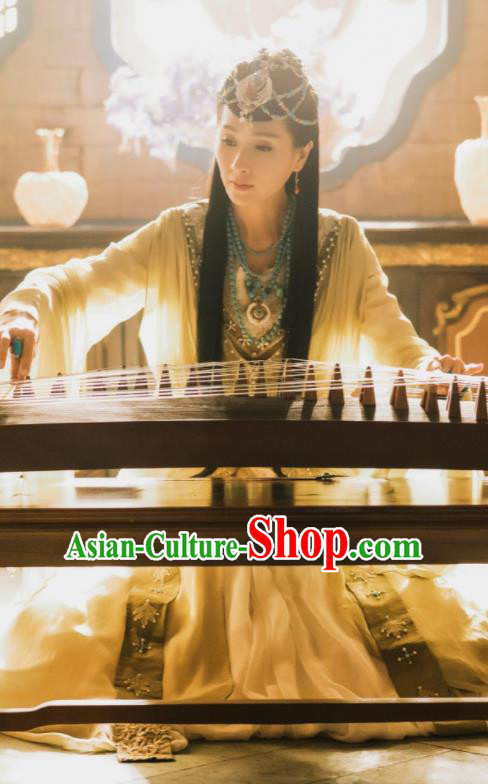 Traditional Chinese Ancient Drama Princess Replica Costume Tang Dynasty Ethnic Imperial Consort Embroidered Hanfu Dress and Headpiece for Women