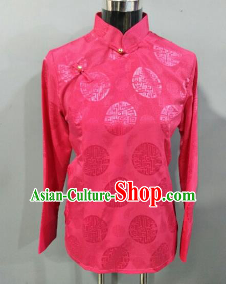 Traditional Chinese National Ethnic Tibetan Rosy Blouse Zang Nationality Folk Dance Costume for Women