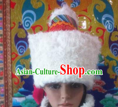 Chinese Traditional Ethnic Tibetan Lamb Wool Hat Zang Nationality Princess National Hat for Women