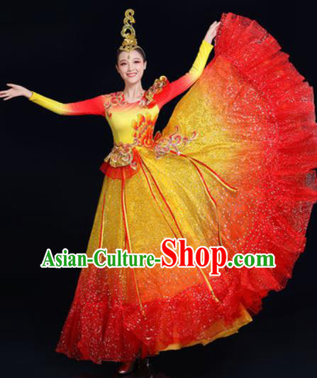Traditional Chinese Spring Festival Gala Dance Red Dress Chorus Modern Dance Costume for Women