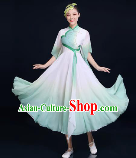 Traditional Chinese Classical Dance Light Green Dress Umbrella Dance Fan Dance Costume for Women