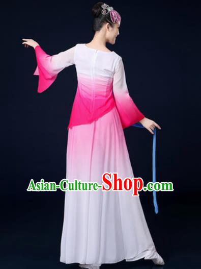 Traditional Chinese Classical Dance Pink Dress Umbrella Dance Stage Performance Costume for Women