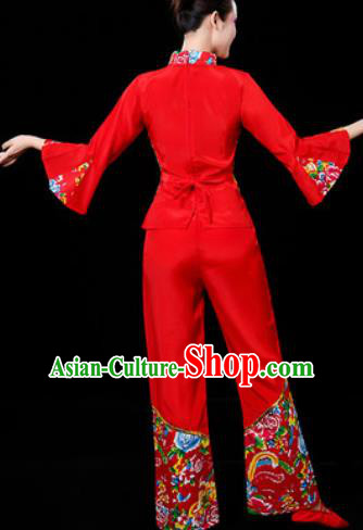 Traditional Chinese Folk Dance Printing Red Clothing Yangko Dance Fan Dance Costume for Women