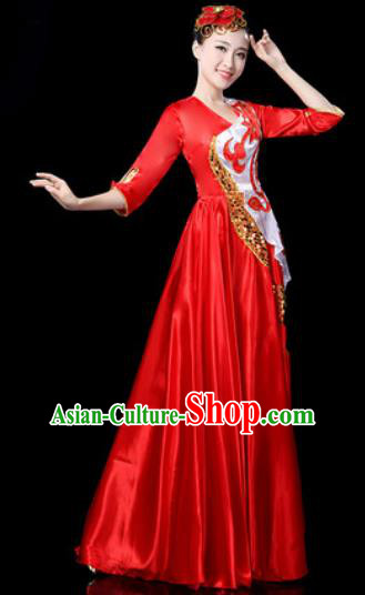 Traditional Chinese Spring Festival Gala Opening Dance Red Dress Chorus Modern Dance Costume for Women