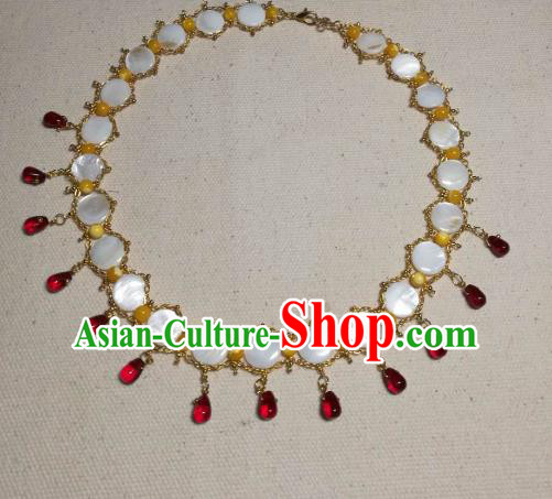 Chinese Traditional Agate Necklace Ancient Palace Handmade Hanfu Shell Necklet for Women