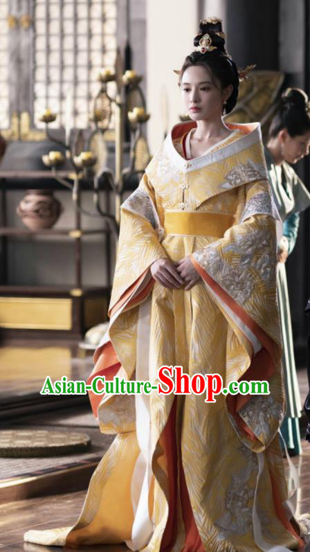 Chinese Ancient Drama Crown Princess Embroidered Replica Costume Tang Dynasty Palace Queen Hanfu Dress and Headpiece for Women