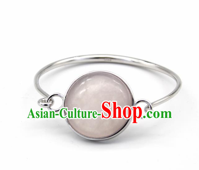 Chinese Traditional Mongolian Ethnic Rose Chalcedony Bracelet Accessories Handmade Mongol Nationality Bangle for Women