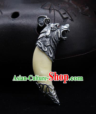 Chinese Traditional Mongolian Ethnic Accessories Handmade Mongol Nationality Wolf Tooth Necklace Pendant for Women