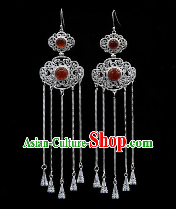 Chinese Traditional Ethnic Ear Accessories Handmade Mongol Nationality Agate Tassel Earrings for Women