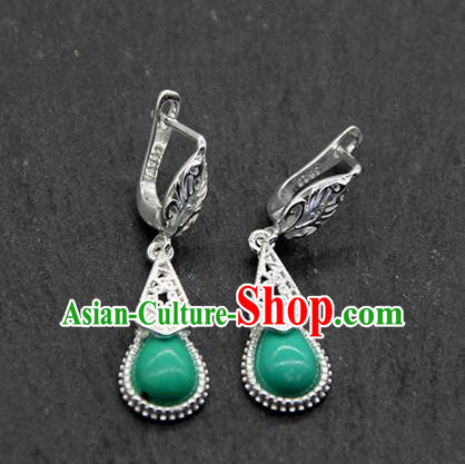 Chinese Traditional Ethnic Wedding Green Ear Accessories Mongolion Nationality Earrings for Women