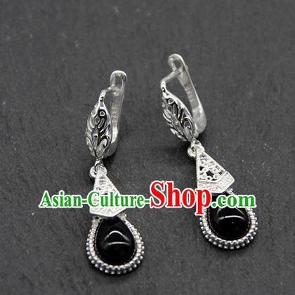 Chinese Traditional Ethnic Wedding Black Ear Accessories Mongolion Nationality Earrings for Women