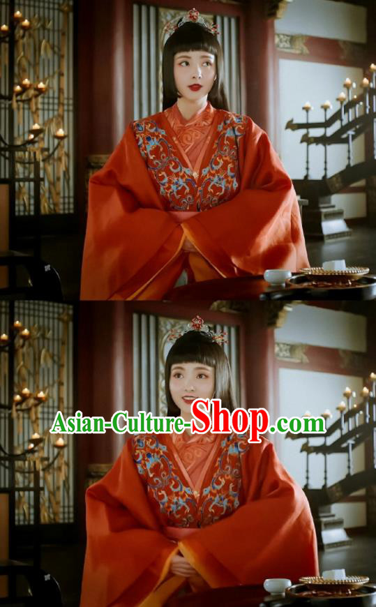 Chinese Ancient Drama Princess Embroidered Replica Costume Tang Dynasty Imperial Consort Hanfu Dress and Headpiece for Women