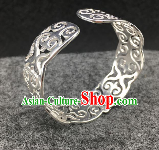 Traditional Chinese Mongolian Ethnic Bracelet Mongol Nationality Sliver Bangle Accessories for Women