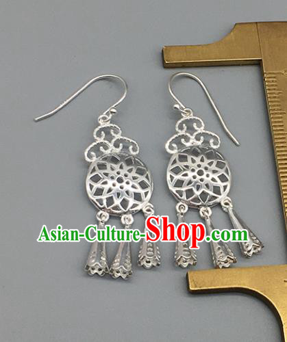 Traditional Chinese Mongolian Sliver Earring Mongol Nationality Ethnic Ear Accessories for Women