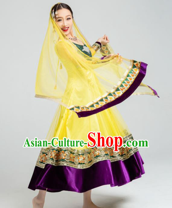Asian India Traditional Bollywood Costumes South Asia Indian Belly Dance Yellow Dress for Women