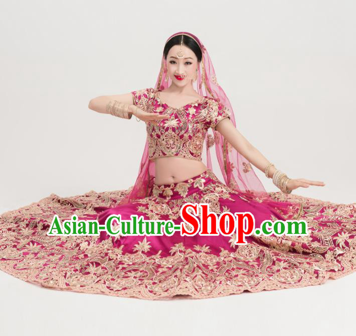 Asian India Sari Traditional Bollywood Costumes South Asia Indian Belly Dance Rosy Dress for Women