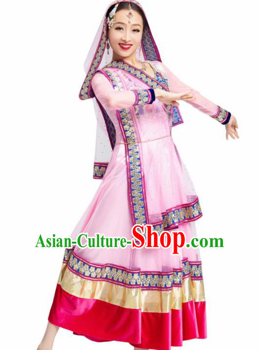 Asian India Sari Traditional Bollywood Costumes South Asia Indian Princess Belly Dance Pink Dress for Women