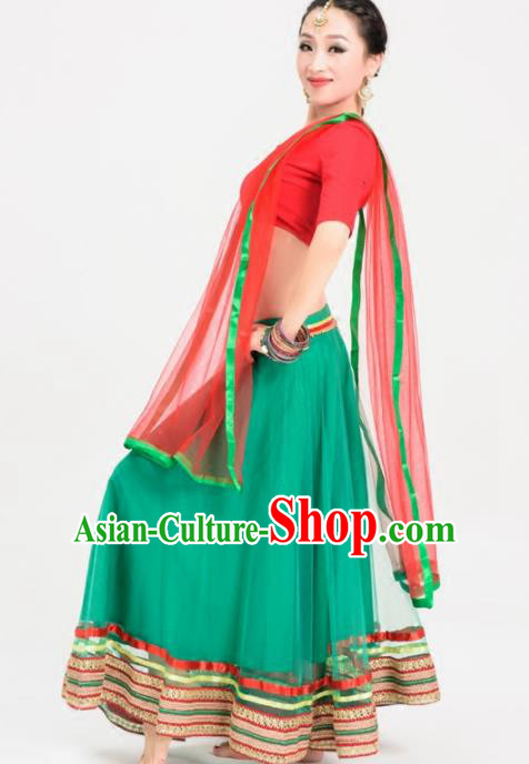 Asian India Traditional Sari Bollywood Belly Dance Costumes South Asia Indian Princess Green Veil Dress for Women