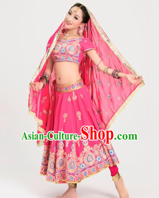 Asian India Princess Traditional Bollywood Costumes South Asia Indian Belly Dance Rosy Sari Dress for Women