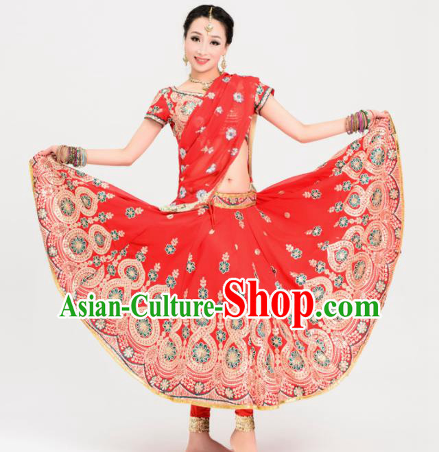 Asian India Princess Traditional Bollywood Costumes South Asia Indian Belly Dance Red Sari Dress for Women