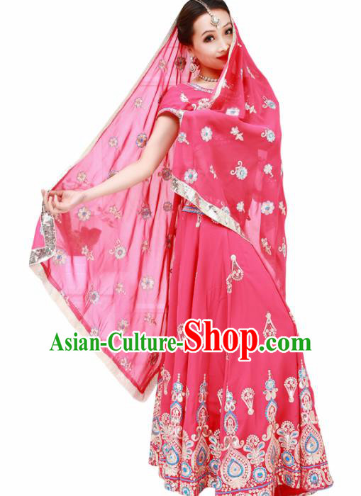 Asian India Princess Traditional Oriental Bollywood Rosy Costumes South Asia Indian Belly Dance Sari Dress for Women