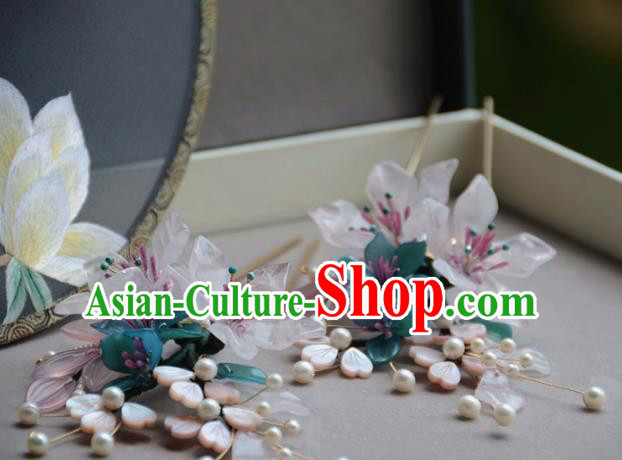 Traditional Chinese Hanfu Hair Accessories Ancient Princess Blue and Green Flowers Hairpins for Women