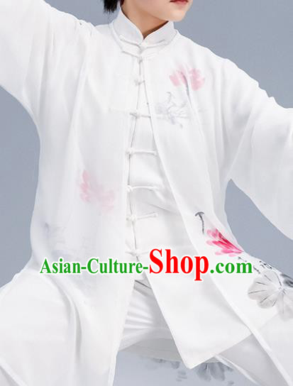 Asian Chinese Martial Arts Wushu Printing Lotus Costume Traditional Tai Ji Kung Fu Training Uniform for Women