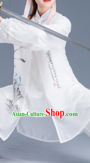 Asian Chinese Traditional Martial Arts Ink Painting Orchid Costume Tai Ji Kung Fu Training Uniform for Women