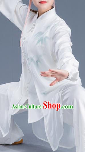 Asian Chinese Traditional Martial Arts Ink Painting Bamboo Butterfly Costume Tai Ji Kung Fu Training Uniform for Women