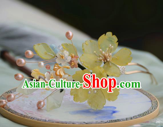 Traditional Chinese Hanfu Pearls Ginkgo Leaf Hair Clip Hair Accessories Ancient Princess Hairpins for Women