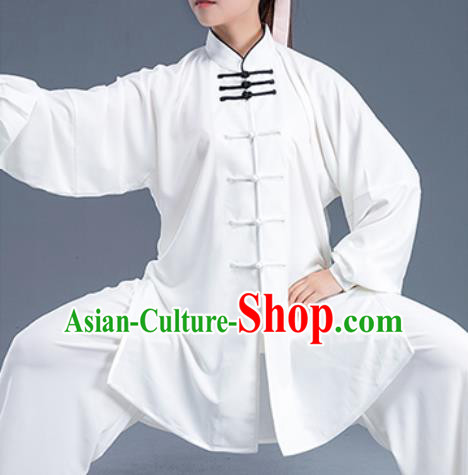 Asian Chinese Traditional Martial Arts Kung Fu Costume Tai Ji Training Group Competition White Uniform for Women