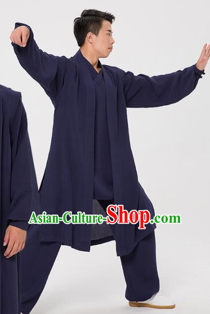Asian Chinese Traditional Martial Arts Kung Fu Costume Tai Ji Navy Clothing for Men