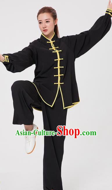 Asian Chinese Martial Arts Traditional Kung Fu Costume Tai Ji Training Black Uniform for Women