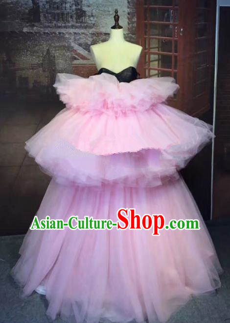 Top Grade Stage Show Pink Veil Dress Brazilian Carnival Modern Fancywork Costume for Women