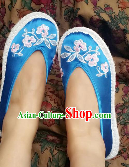Chinese Ancient Princess Shoes Traditional Cloth Shoes Hanfu Shoes Blue Embroidered Shoes for Women