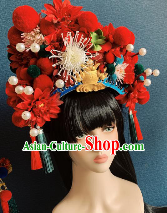 Chinese Handmade Hair Accessories Halloween Modern Fancywork Red Flowers Headwear for Women