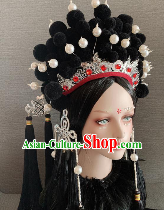 Chinese Handmade Queen Black Hat Hair Accessories Halloween Modern Fancywork Headwear for Women