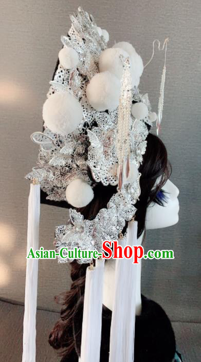 Chinese Handmade Hair Accessories Ancient Palace Queen White Phoenix Coronet Headwear for Women