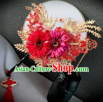 Chinese Traditional Wedding Palace Fans Ancient Bride Phoenix Round Fans for Women