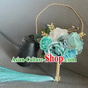 Chinese Traditional Wedding Palace Fans Ancient Bride Green Peony Phoenix Round Fans for Women