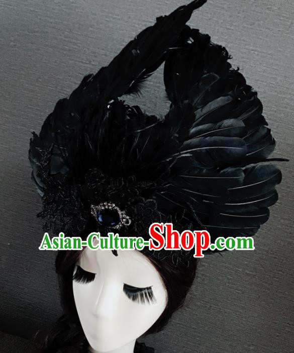 Top Grade Halloween Gothic Black Feather Hair Accessories Brazilian Carnival Headwear for Women