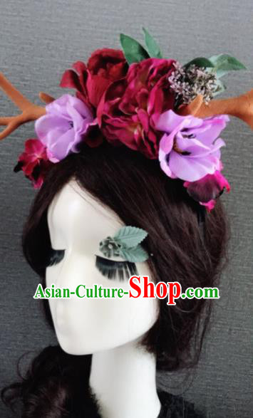 Top Grade Halloween Gothic Red Peony Branch Hair Accessories Brazilian Carnival Headwear for Women