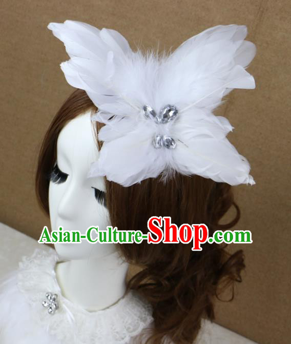 Top Grade Stage Performance Hair Accessories Gothic Bride White Feather Hair Stick Headwear for Women