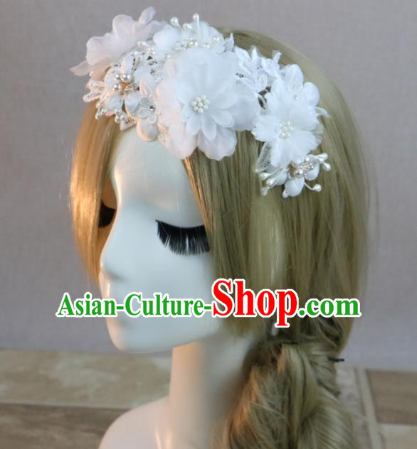 Top Grade Princess White Flowers Hair Accessories Bride Stage Performance Hair Stick Headwear for Women